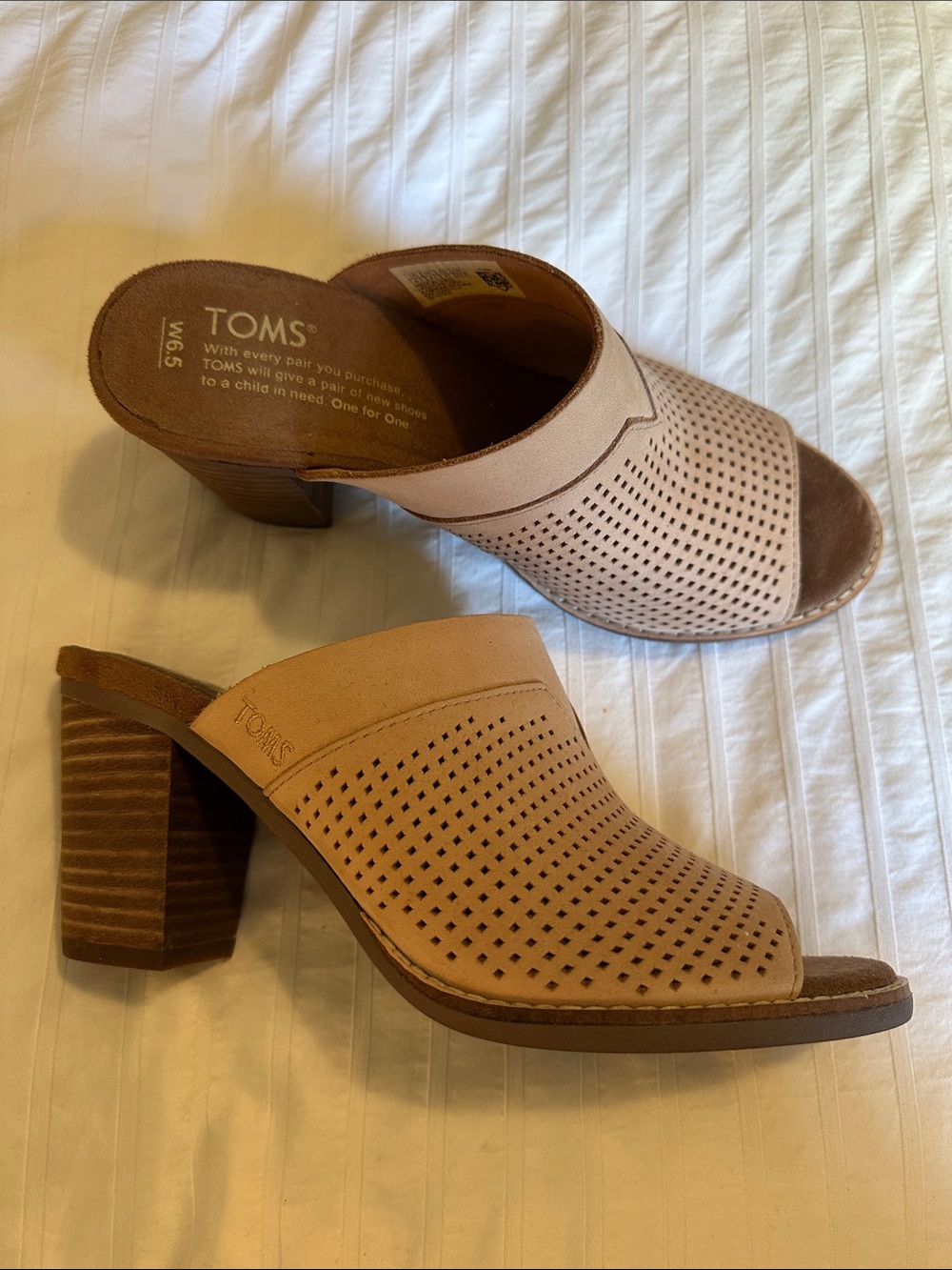 TOMS Perforated Block Heels in Light Beige